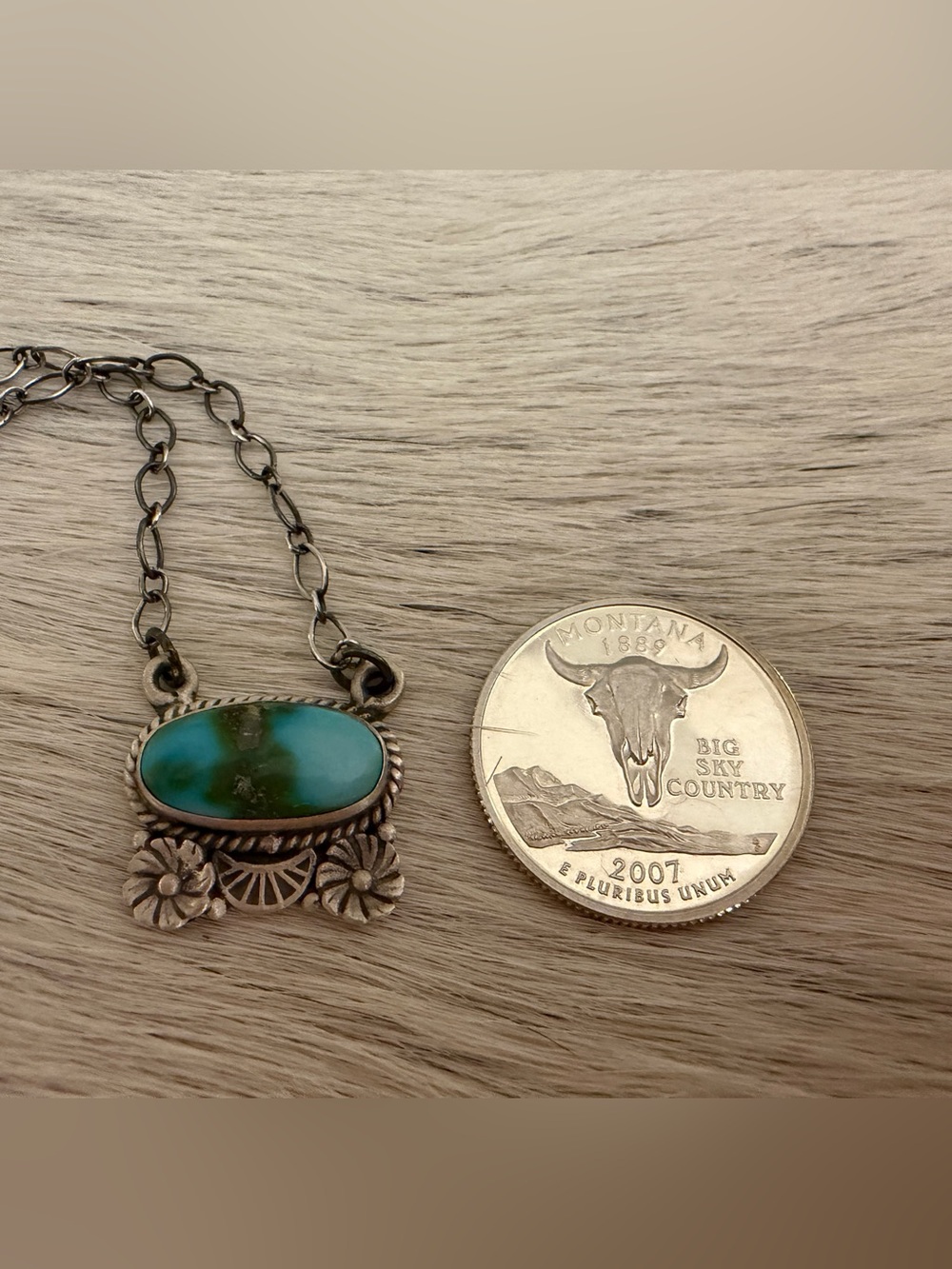❤️ Sonoran Mountain Turquoise Adjustable Decorative Necklace Pendant Sterling - Picture 13 of 17